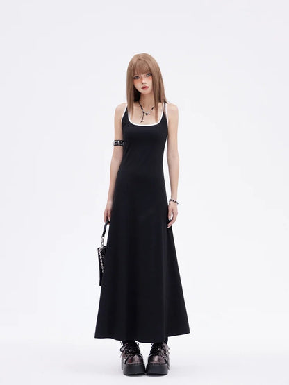 Black Backless Sleeveless Dress Slim-Fitting Knitted