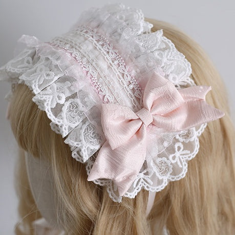 Bowknot Lolita Elegant Orange-Pink Hairband Lace