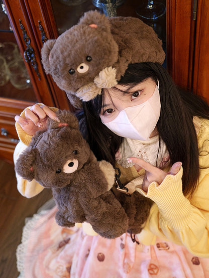 Brown Cute Bear Embroidered Plush Hat