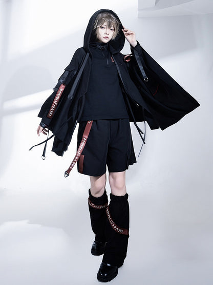 Ouji Shorts Rot Techwear Fashion Strappy und Schwarz