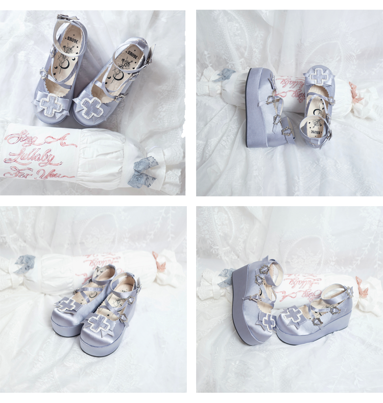 Straps Silver Buckle with Shoes Platform Balletcore Satin Gothic Heel Elegance 6cm Criss-cross Chunky