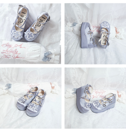 Straps Silver Buckle with Shoes Platform Balletcore Satin Gothic Heel Elegance 6cm Criss-cross Chunky