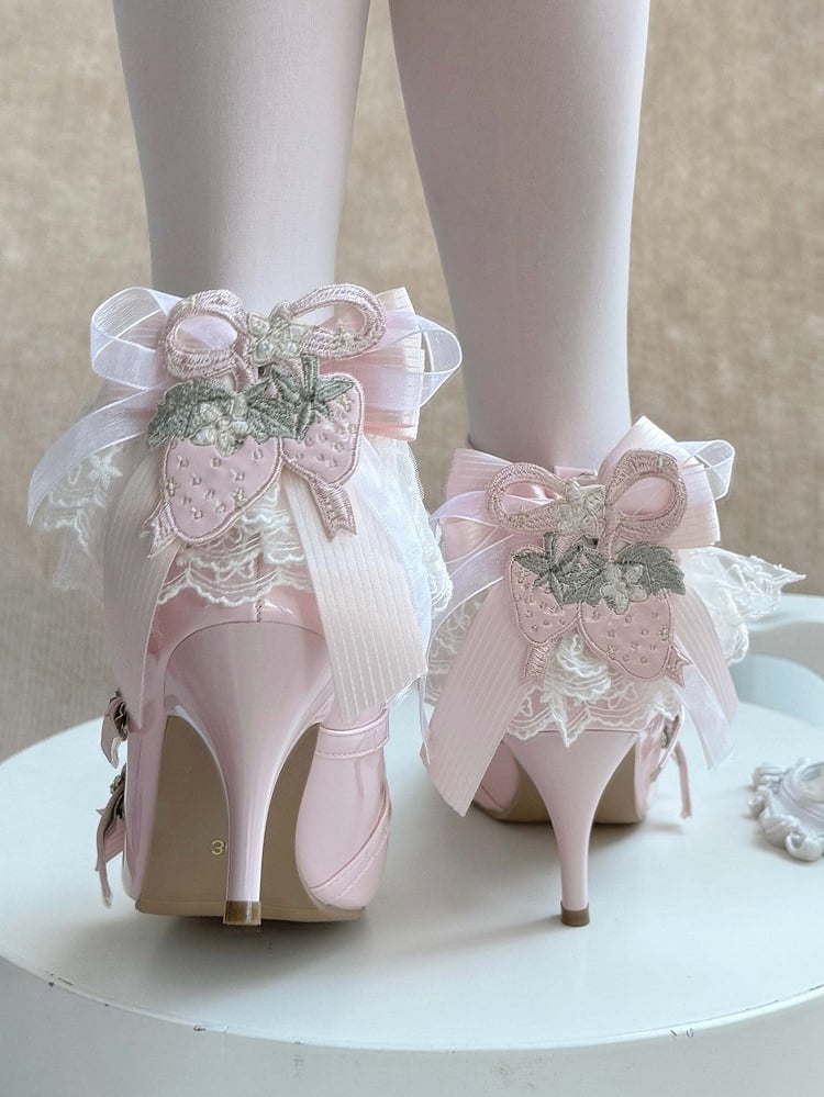 Light Elegant with PU Pink Bows High Leather Lolita Heels