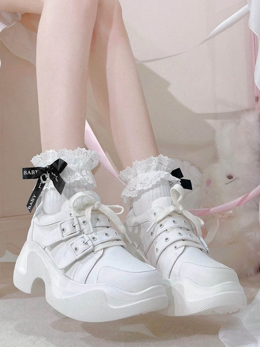 Closure Traditional - Height Straps 7cm Gothic Heel in with Sneakers Buckle White Version Regular Lacing