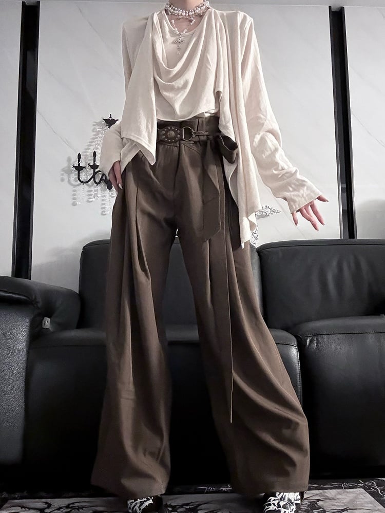 Self-tie Pants Prince Belt with Brown/Gray Wide-leg
