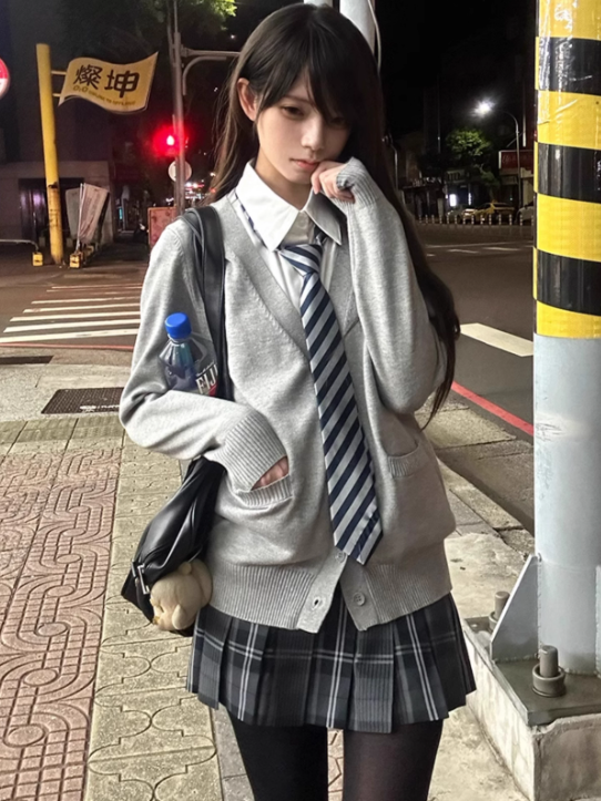 Black Plaid Pleated Uniform 42CM Pattern Skirt JK