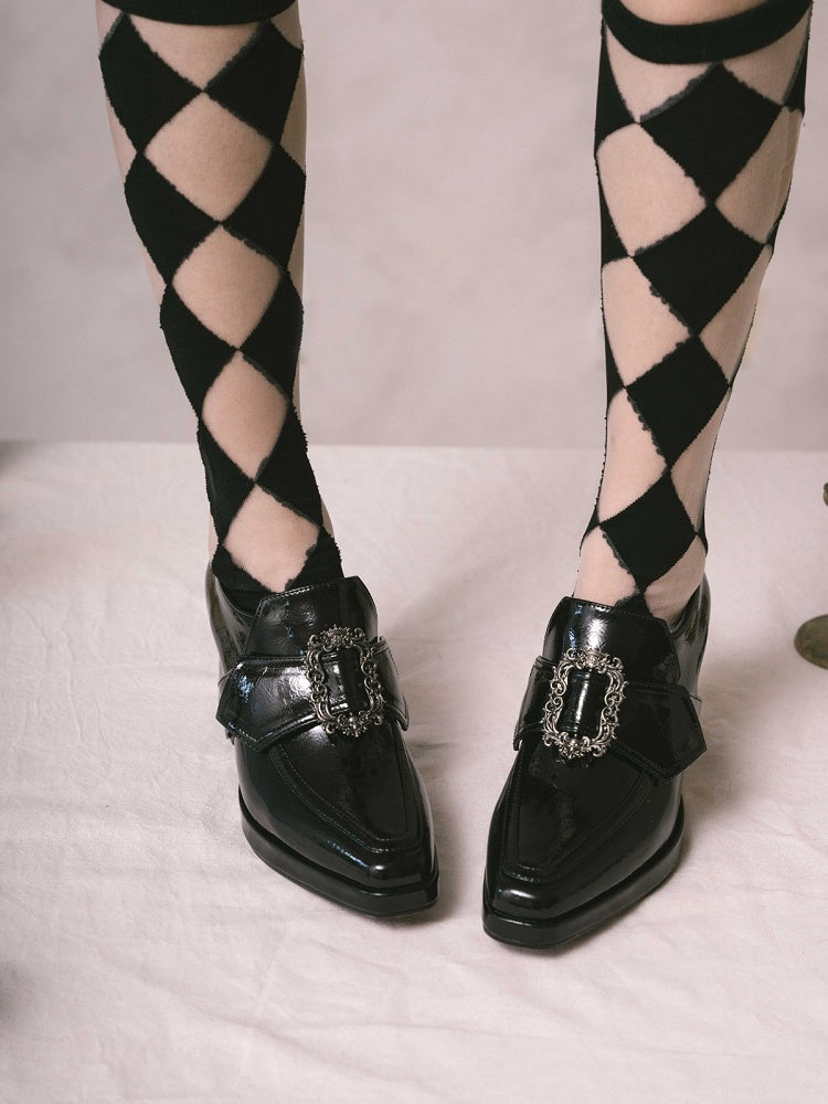 Dark Prince Style Gothic Lolita Square Toe Shoes with 7CM Heel in Black - Lacy Bones