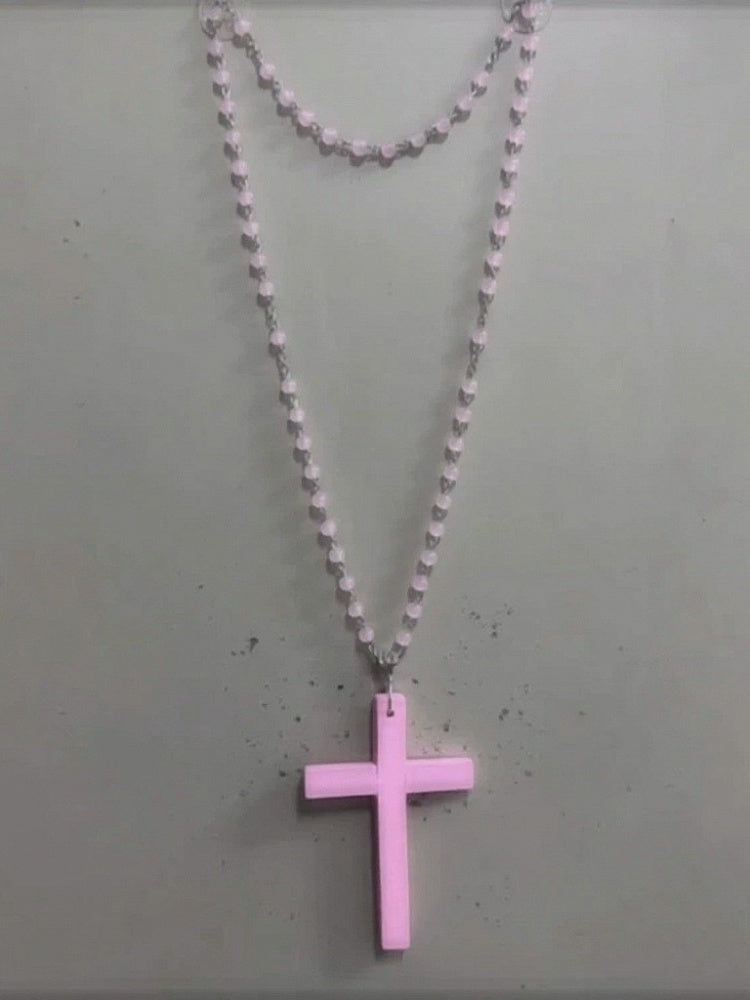 Gothic Y2K Beaded Necklace with Cross - Boobi Shop