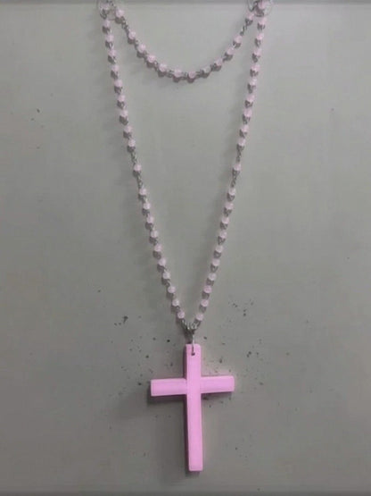 Gothic Y2K Beaded Necklace with Cross - Boobi Shop