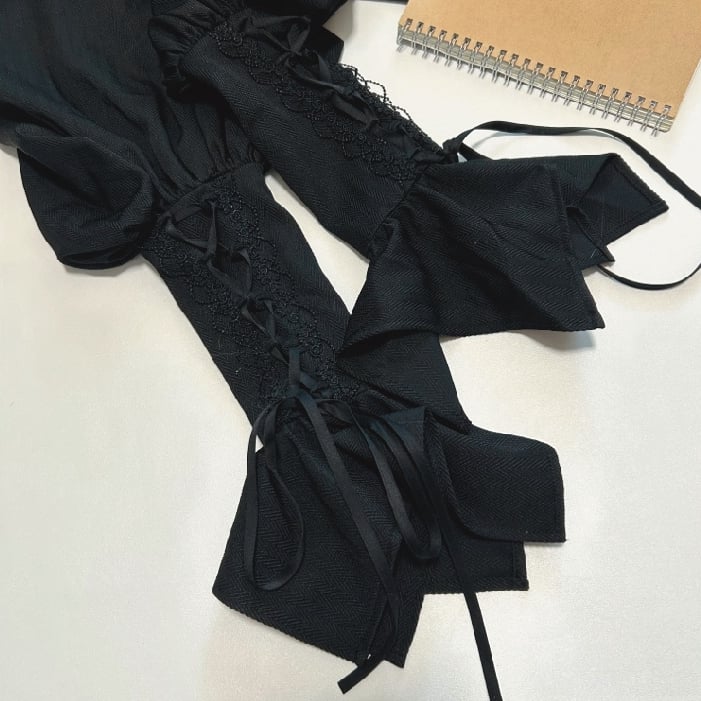 Foldover Pointed Lolita Ouji Long Shirt Sleeves Black Jabot Collar