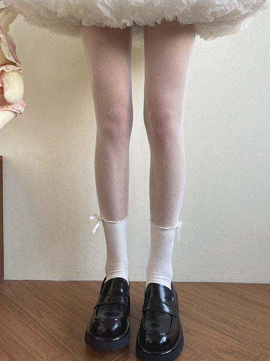 Decorated Lolita Tights Bowknot White