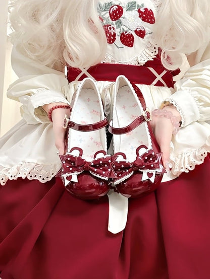 Buckle Red - Mary Low Lolita Polka-dot with Janes Sweet Ear PU Bear Bow Heel Teddy