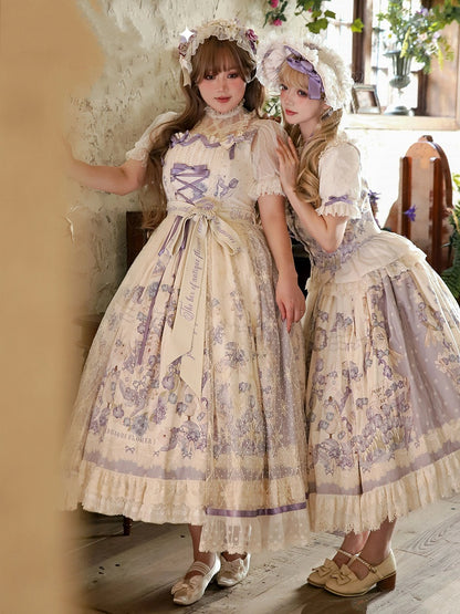 Purple Print Available Jumper Sizes Lolita Skirt Floral Plus Classic Elegant