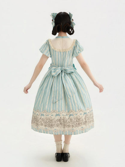 Embroidery One Bodice Piece Blue Floral Striped Classic and Bowknot Version Lolita Pattern Long