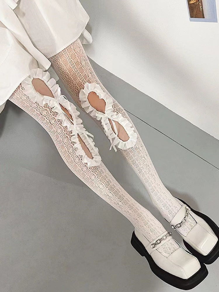 Y2K Tights Pink Trim Ruffles Design Cut-out