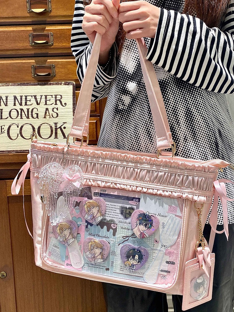 イタバッグ フリル ピンクのリボンボウ 大容量トートバッグ