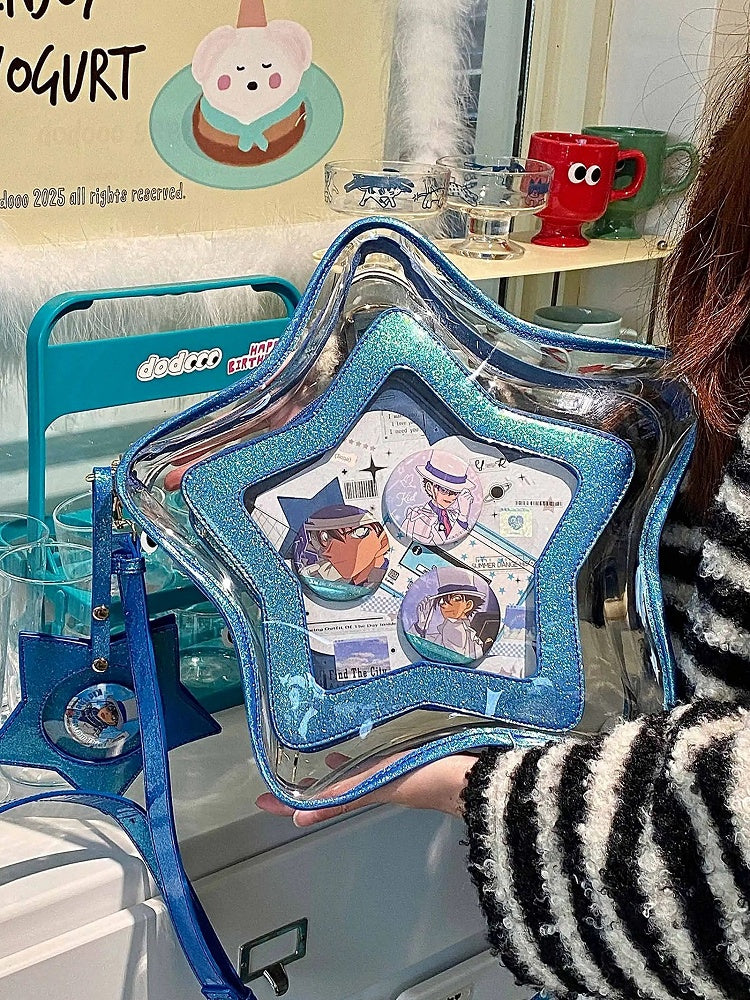 Dark Badge Star-shaped Ita Bag Set Charm PU with Blue Detachable