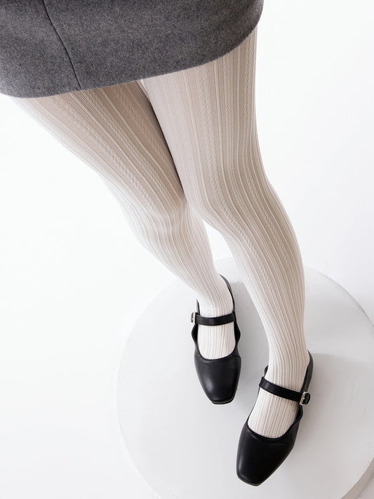 White Creamy Tights Wheat Fine Ear Line Pattern