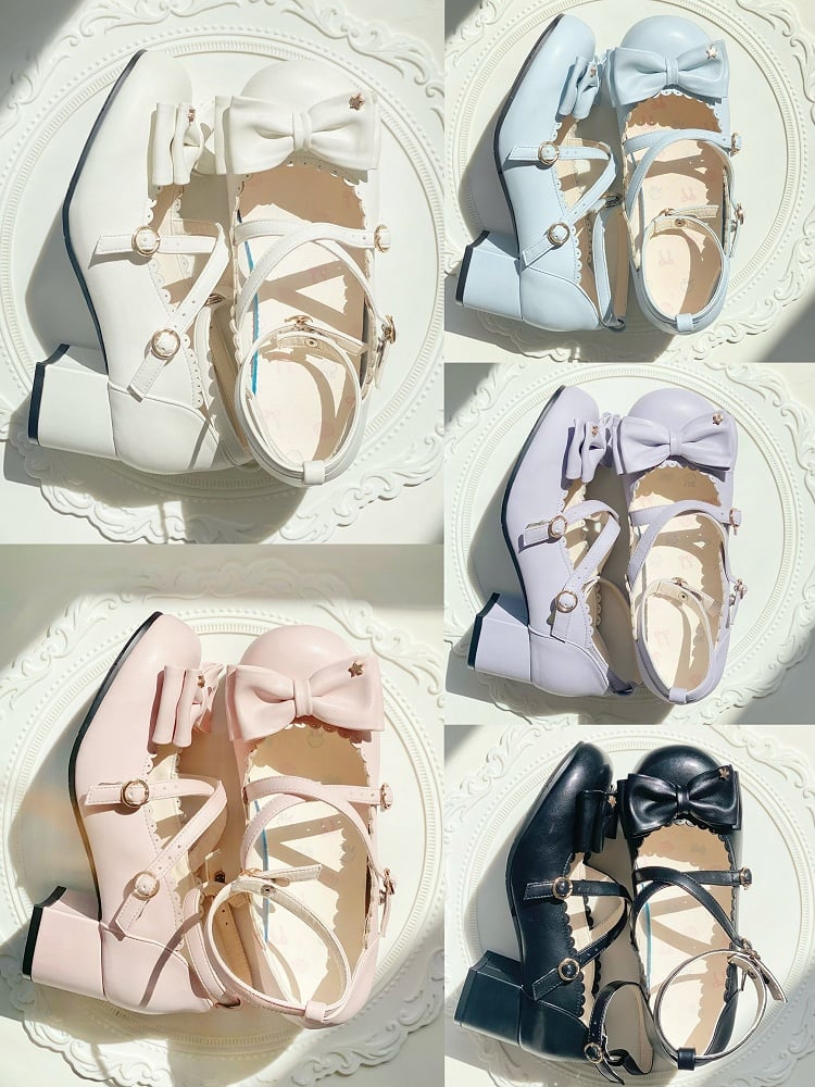 with Sweet Leather Jane PU Lolita White Snap Mid-heel Mary Shoes Round