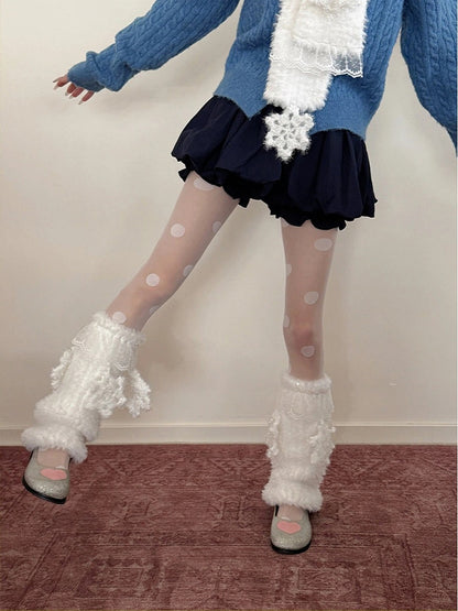 6 jambières blanches flocon de neige avec appliqués pelucheux