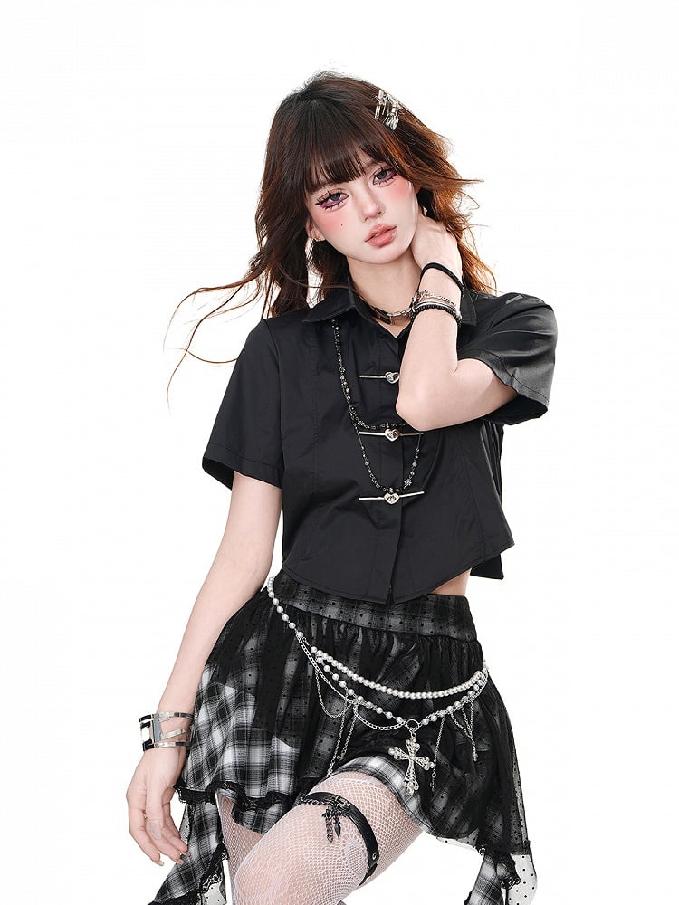 Black/White Cutout Back Glamorous Cropped Top with Big Bow at Back