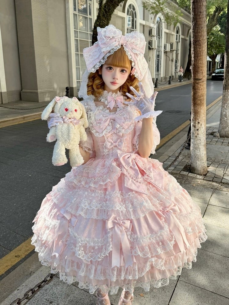 Bow Dress Lace JSK Sweet Accents and Pink Lolita with Princess