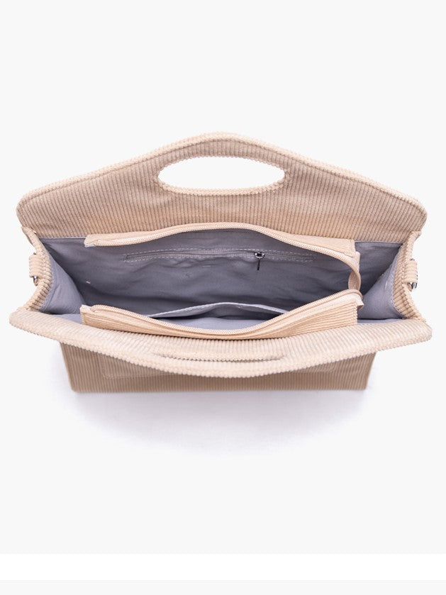  Lightweight With Embroidered Lettering Capacity Brown Corduroy Tote Bag: Large