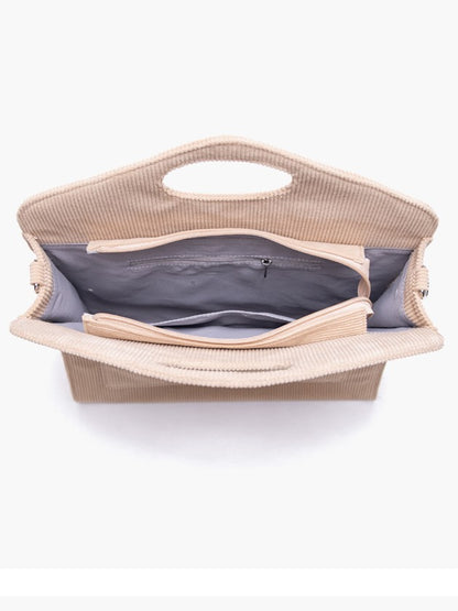  Lightweight With Embroidered Lettering Capacity Brown Corduroy Tote Bag: Large