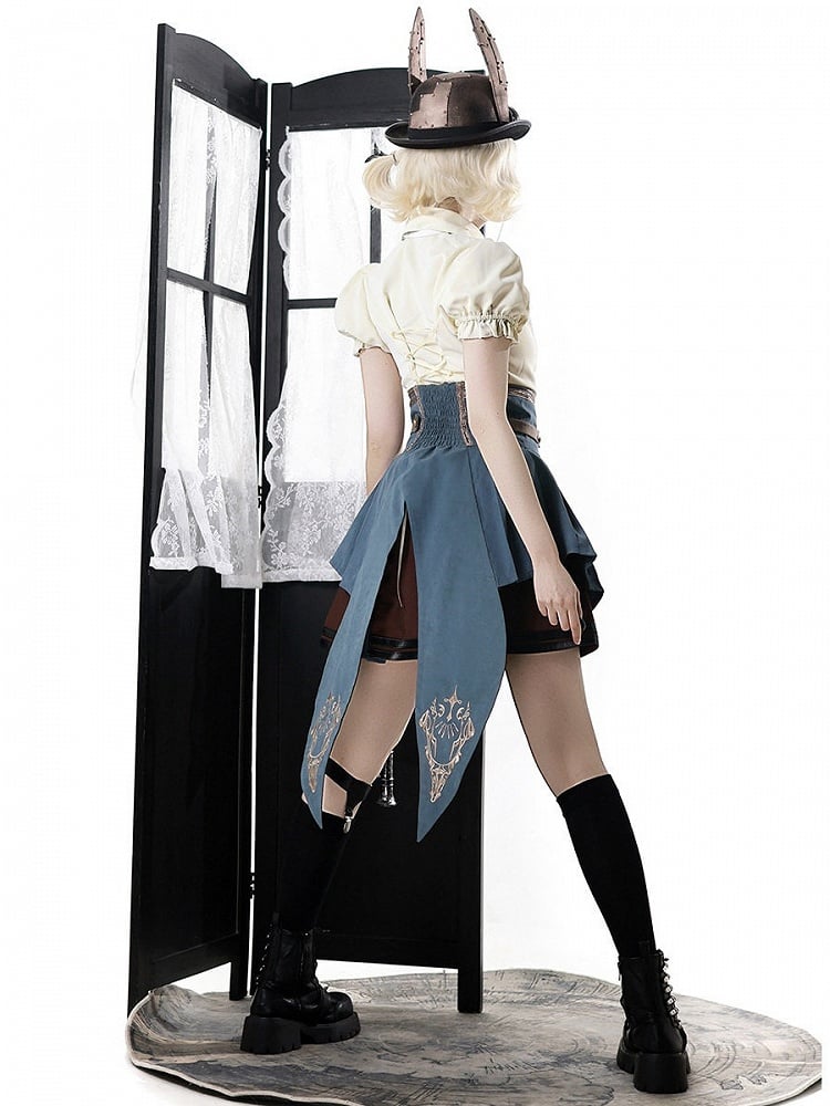 Ouji Style Three-Piece Set Short Sleeve Shirt Ruffle Skirt Tail Train Corset Belt - Xiong Dou Jiang
