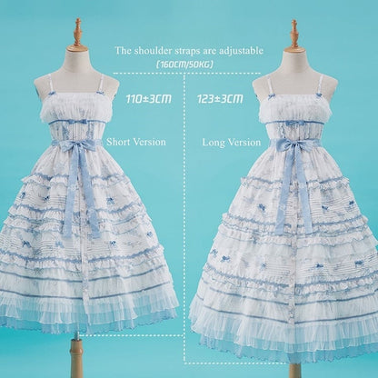 Ruffles White Floral Version Short Blue Lolita Classic Print Elegant Layered Dress