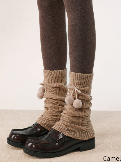Pom-Pom Pattern Warmers with Knitted 6 Decorations Diamond Leg Colors
