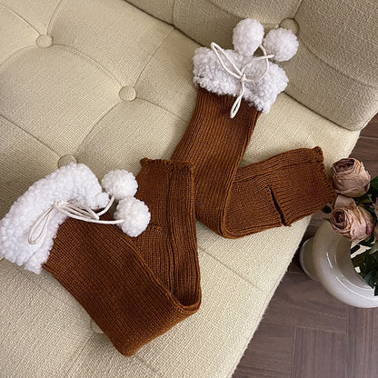 Warmers Ribbed Leg with Cuff Mid-Calf Sherpa Pom-Poms
