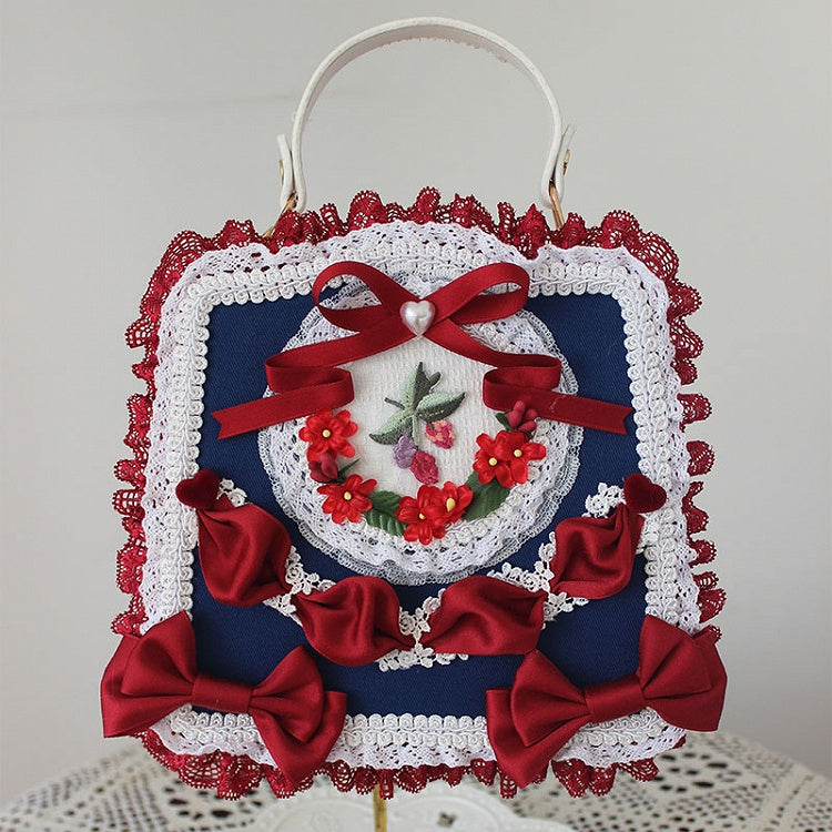 Lolita-Handtasche mit Spitze und Schleifen – Optionen Blume 9 Band Farbe Elegant Klassisch