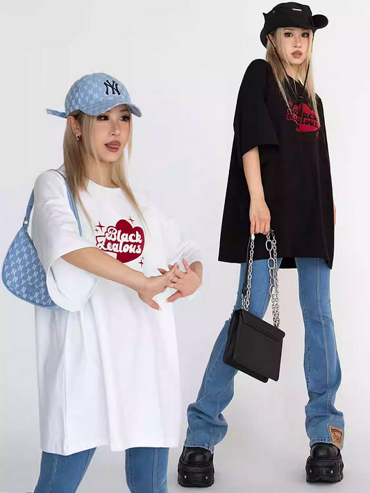 ブラック/ホワイト オーバーサイズ ヴィンテージ グラフィック Tシャツ