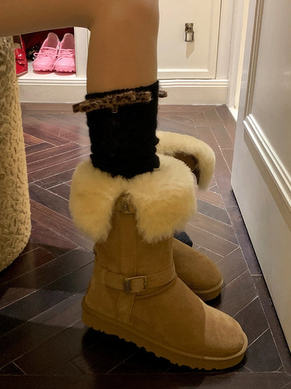 White/Light Coffee/Dark Coffee/Black/Dark Grey Sweet Calf Socks With Leopard Bowknot