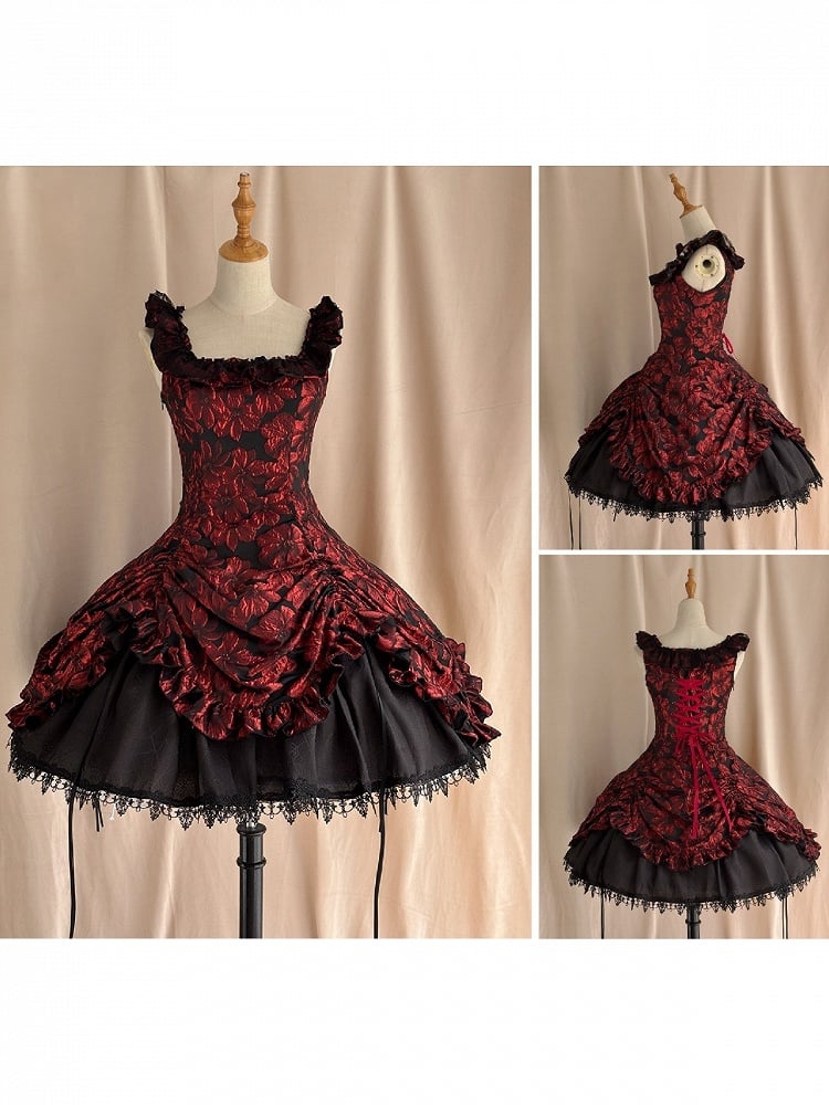 Red and Black Lace Trim JSK Gothic Lily - Miss Point