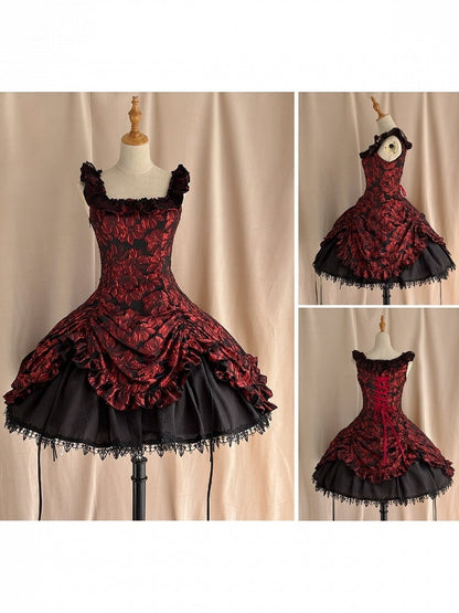 Red and Black Lace Trim JSK Gothic Lily - Miss Point