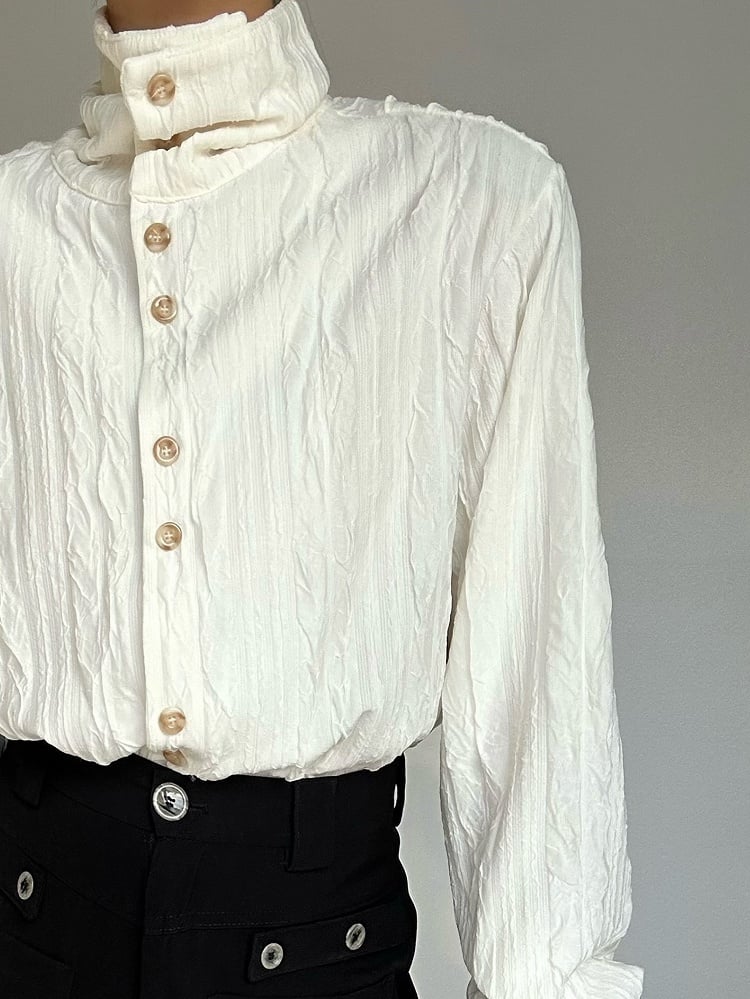 Ouji Cuffs Apricot with Collar Lolita Long Mandarin Textured Shirt Button Sleeve