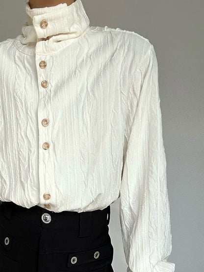 Ouji Cuffs Apricot with Collar Lolita Long Mandarin Textured Shirt Button Sleeve