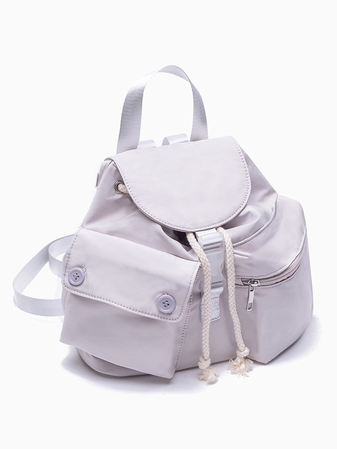 Chic Grey Drawstring Backpack With Flap Closure