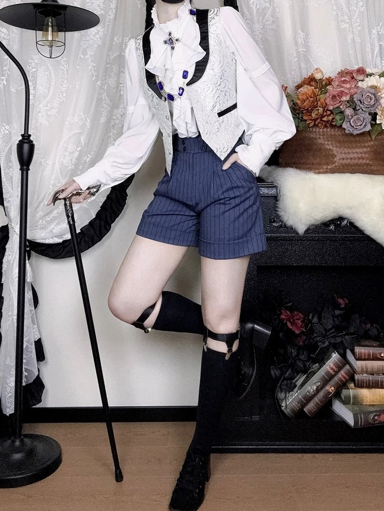 Ouji Fabric Shorts Lolita Dark Blue Straight-leg Striped
