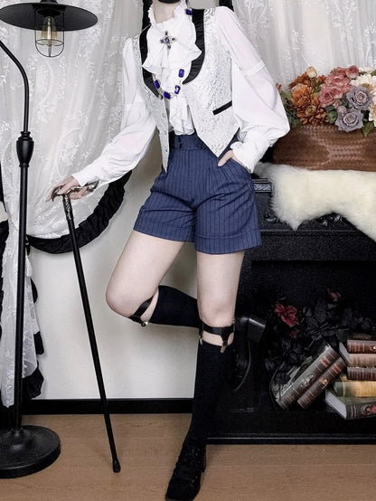 Ouji Fabric Shorts Lolita Dark Blue Straight-leg Striped