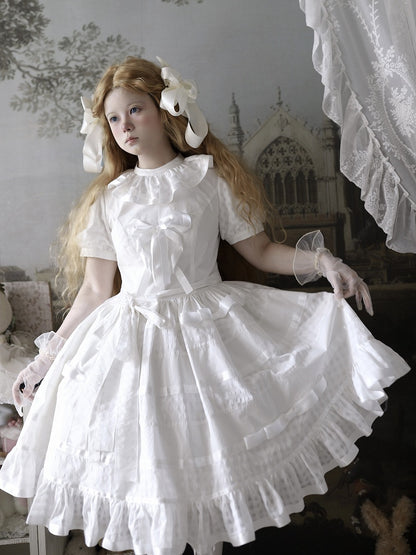 Ivory Checkered Puff Sleeve Lolita One-Piece Dress