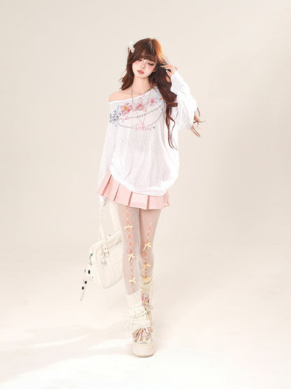 Pink/Black Studded Heart PU Pleated Skirt