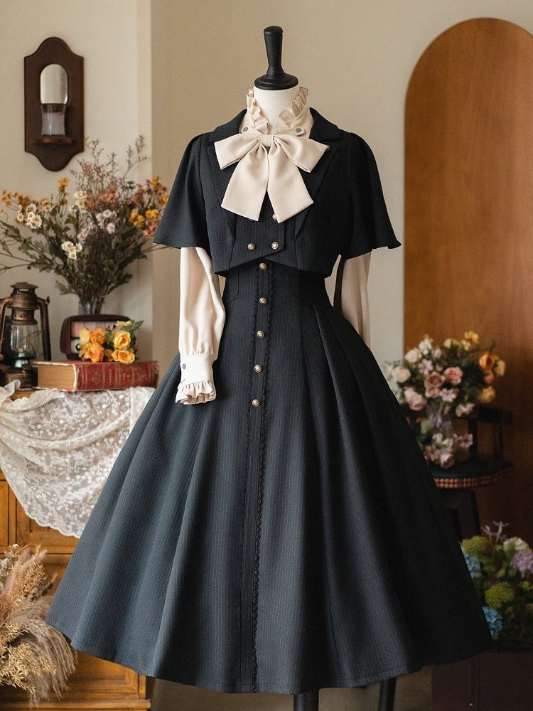 Apricot Ruffled Banded Collar Elegant Long Sleeeves Shirt with Detachable Bow/Jabot Tie