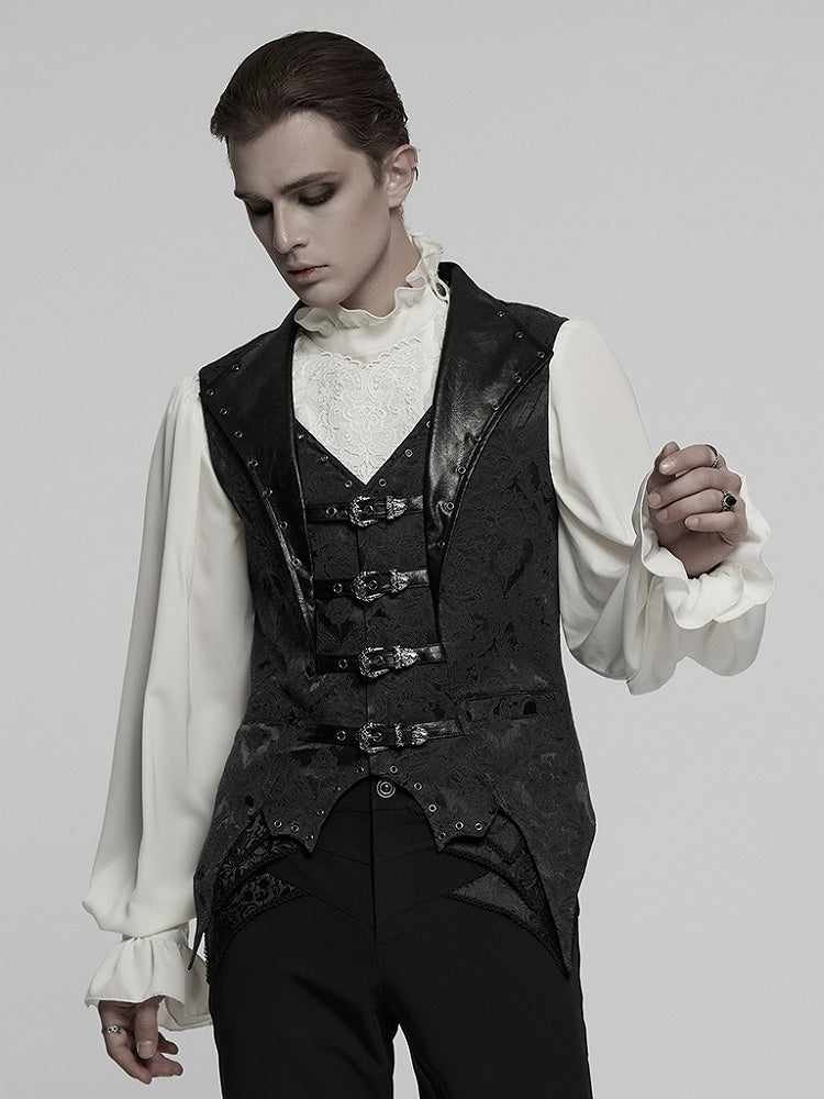 Black Men's Gothic Jacquard Lapel Vest