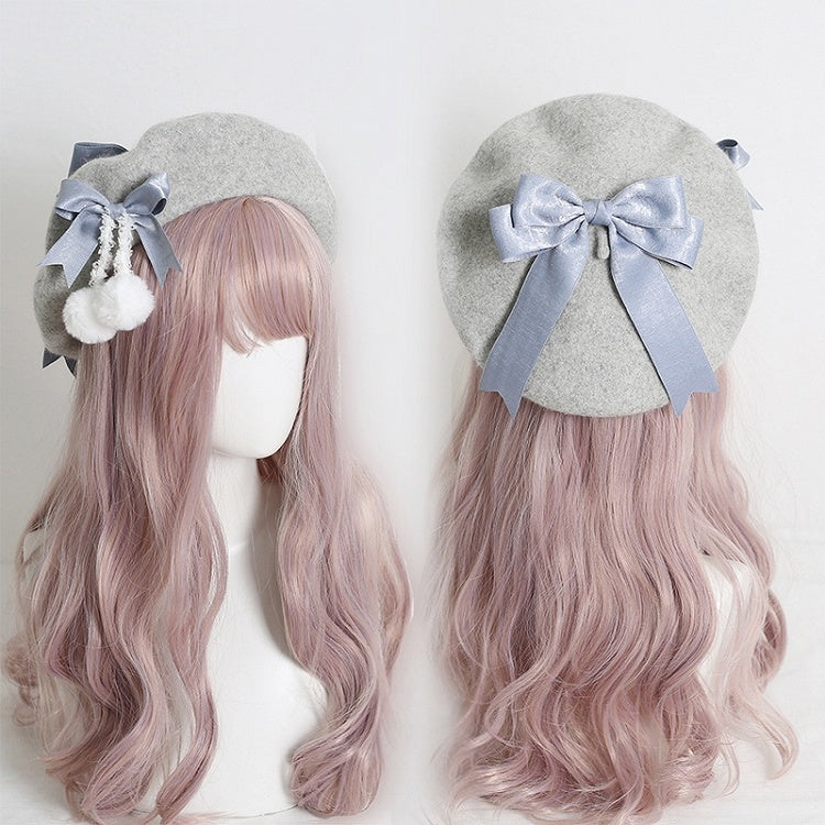 Pom-poms With 9 Sweet Girly-Style Bowknots Colors Beret And Cute