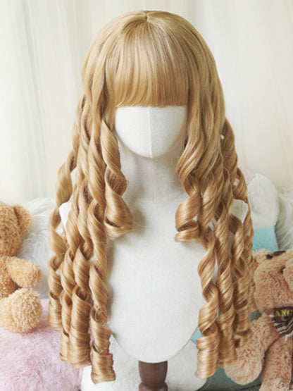 Hellblond/Blond/Dunkelbraun/Schwarz Lange römische Lockenperücke mit vollem Pony