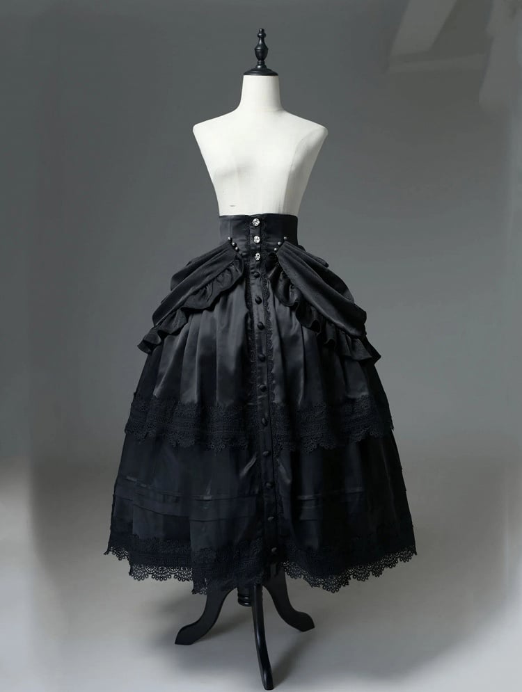 Boned High-Waist Gothic Skirt with Detachable Overlay