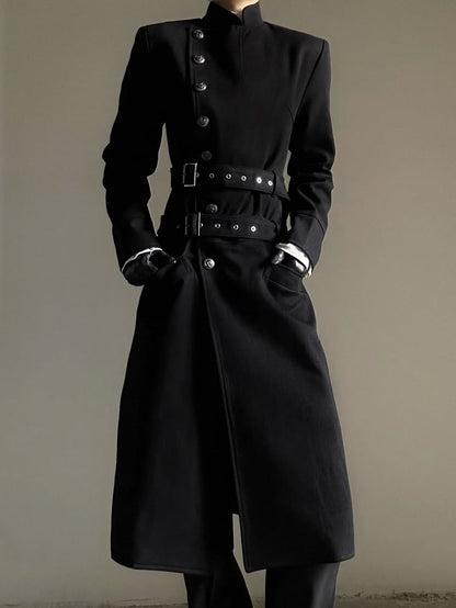 Wear Collar Ouji with Convertible Versatile - Black Open Trench or Coat Lolita Cinched